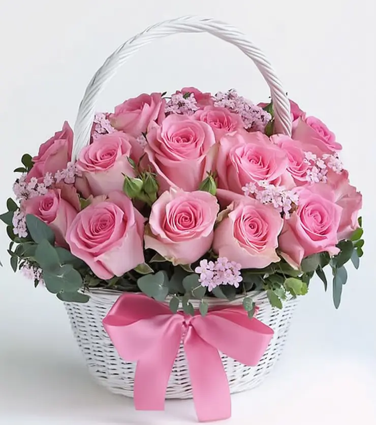 Pink Rose Birthday Basket
