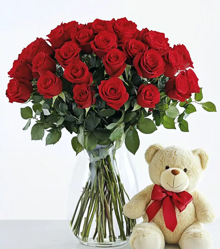 12 Red Roses and Bear