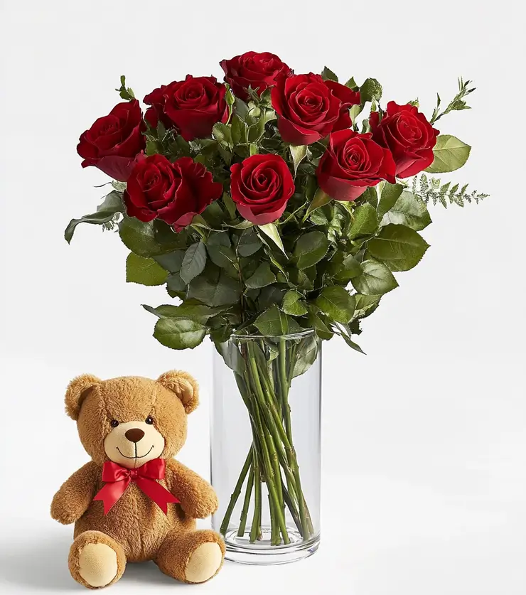 Cuddly Bear and Roses