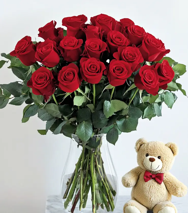 12 Red Roses and Bear