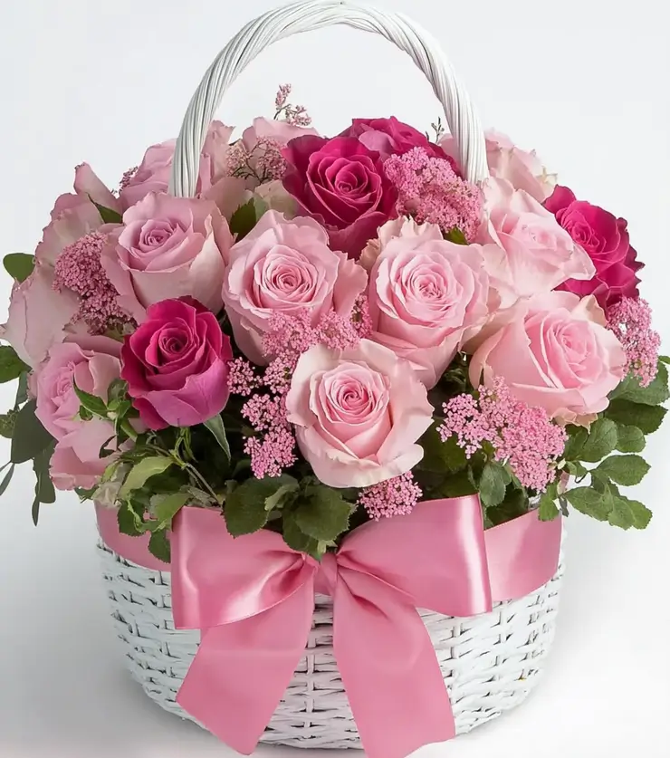 Pink Rose Birthday Basket